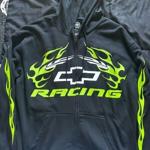 Chevy racing zip up hoodie with sleeve flame detail